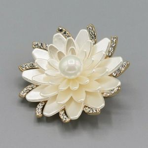 Elegant large white lotus flower brooch pin